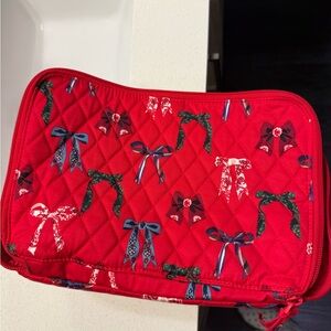 Vera Bradley Red Quilted Cosmetic Bag with Blue Bow Accents
